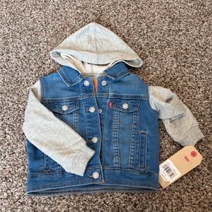 Kids Levi Denim Jacket with Gray Sleeves/Hood